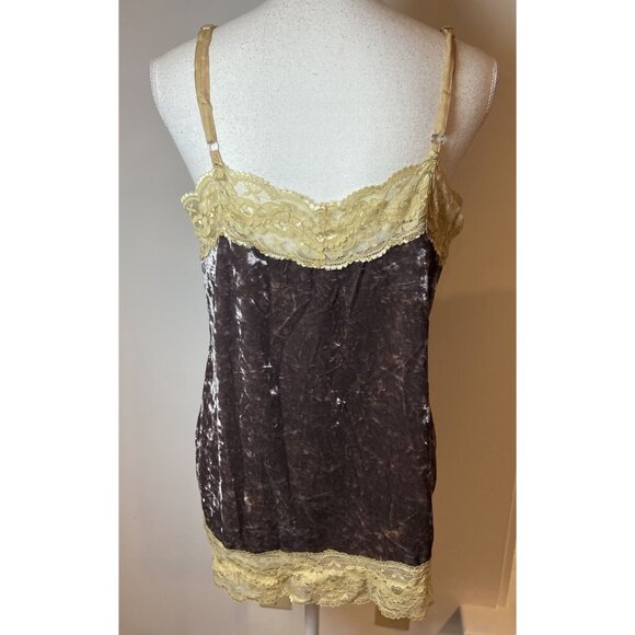 25 South Y2K Crushed Velvet Camisole Tank Top Tan Taupe Lace Large L - Picture 3 of 5